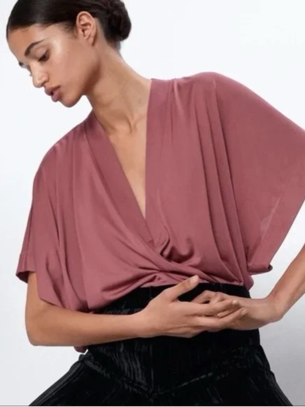 Zara Draped Bodysuit in Dusty Rose/Mauve